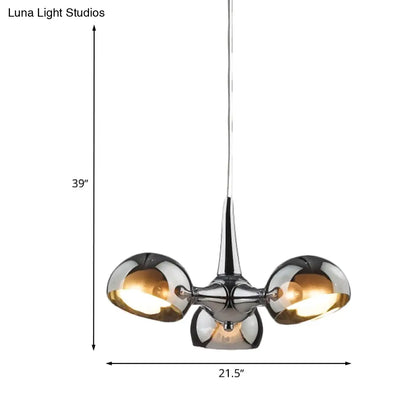 Lámpara de techo colgante posmoderna con forma de cuenco cromado - 3/5 luces, cristal espejado, para comedor