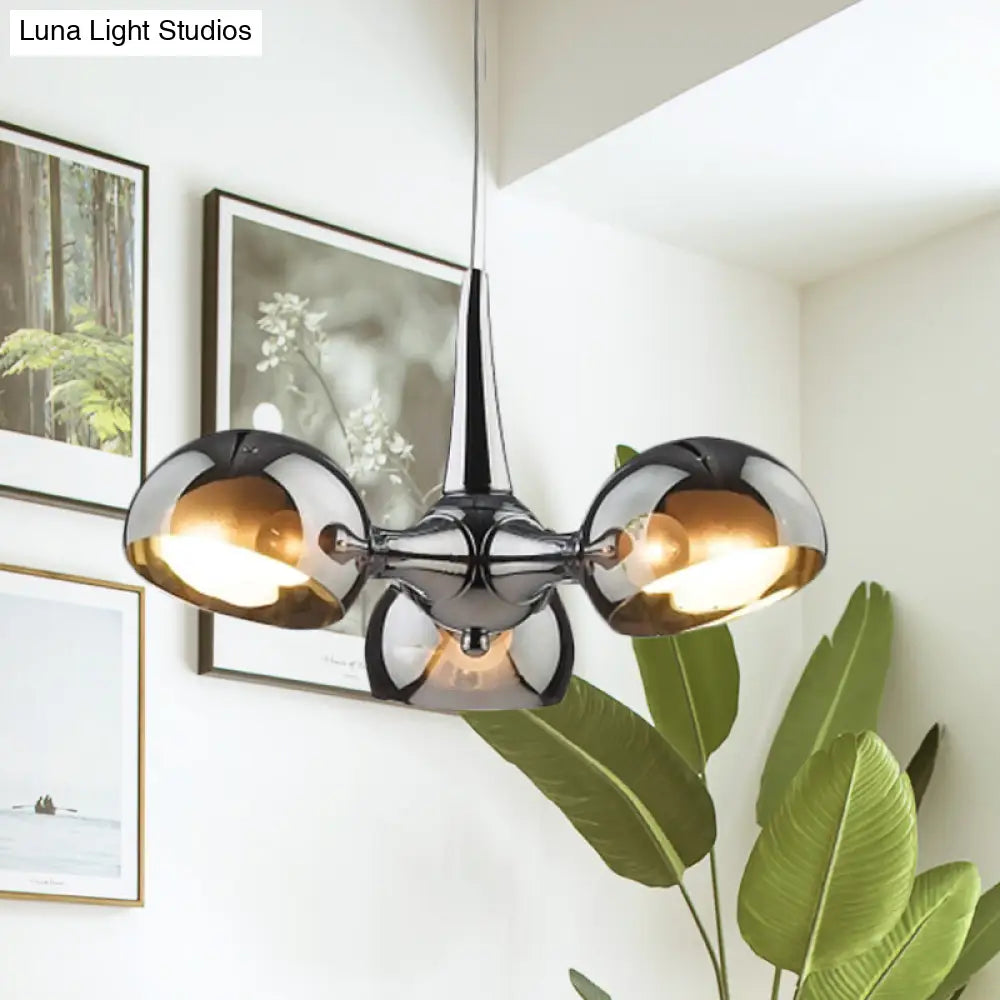 Lámpara de techo colgante posmoderna con forma de cuenco cromado - 3/5 luces, cristal espejado, para comedor