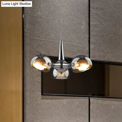 Lámpara de techo colgante posmoderna con forma de cuenco cromado - 3/5 luces, cristal espejado, para comedor