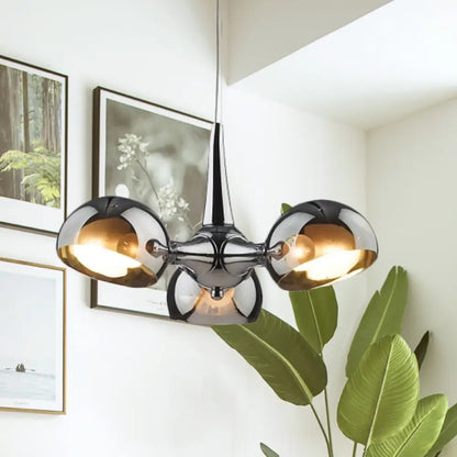 Lámpara de techo colgante posmoderna con forma de cuenco cromado - 3/5 luces, cristal espejado, para comedor