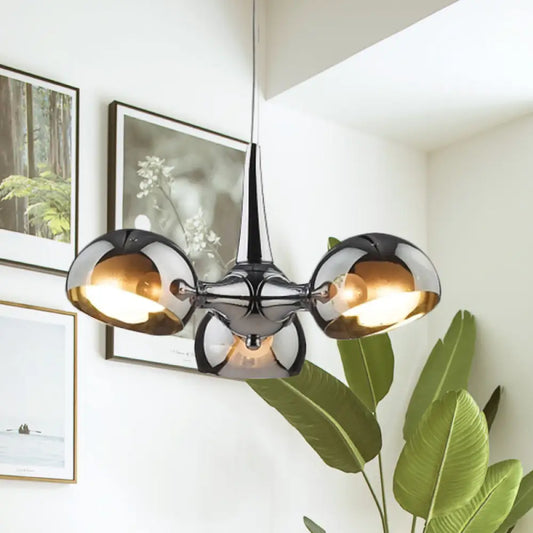 Lámpara de techo colgante posmoderna con forma de cuenco cromado - 3/5 luces, cristal espejado, para comedor