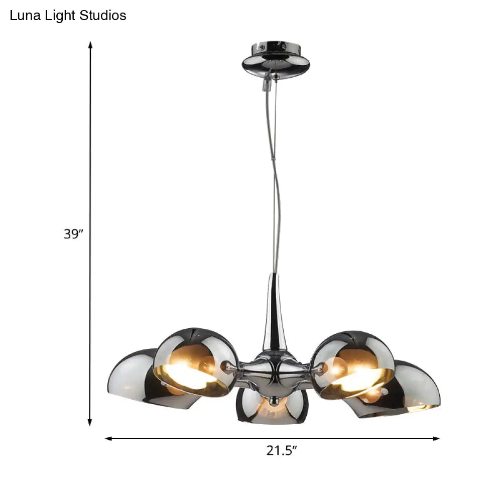 Lámpara de techo colgante posmoderna con forma de cuenco cromado - 3/5 luces, cristal espejado, para comedor