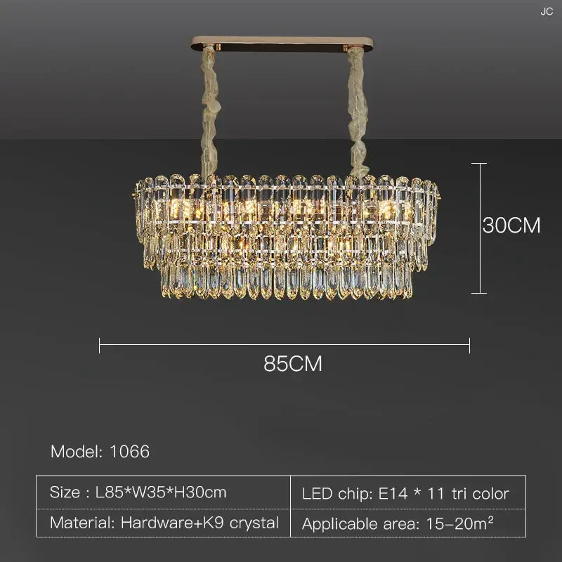 Gold-toned decorbites crystal chandelier with cascading k9 crystal tiers and twisted rope suspension chains for dining room