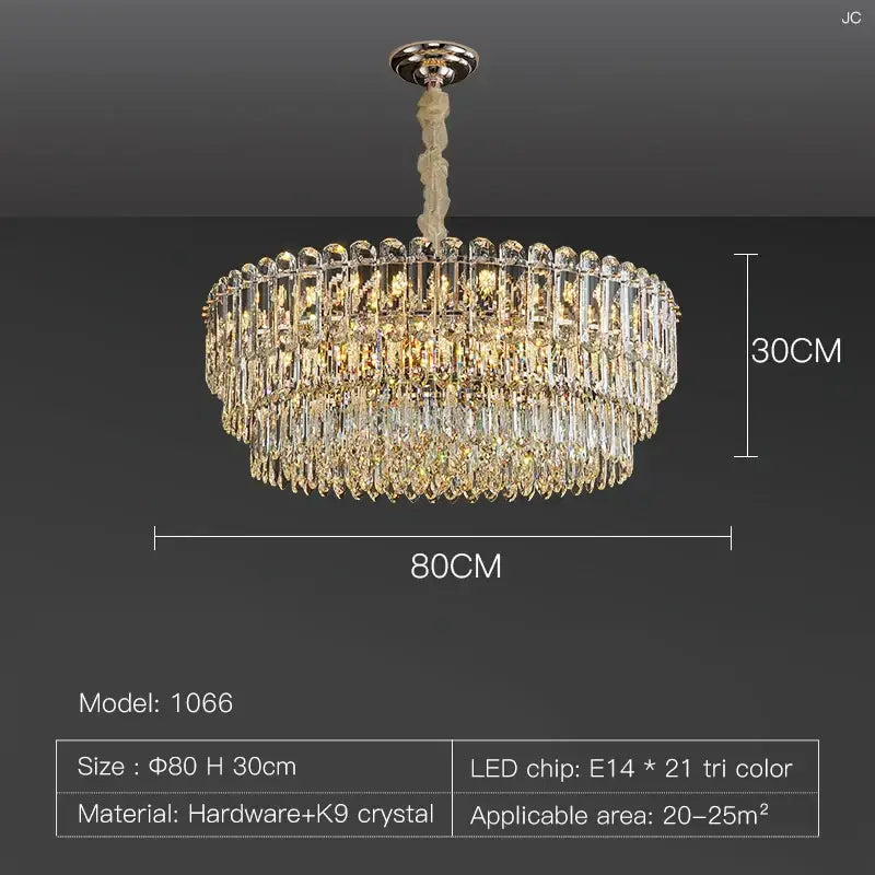 A luxurious two-tiered decorbites crystal chandelier with polished chrome and cascading k9 crystals for dining room