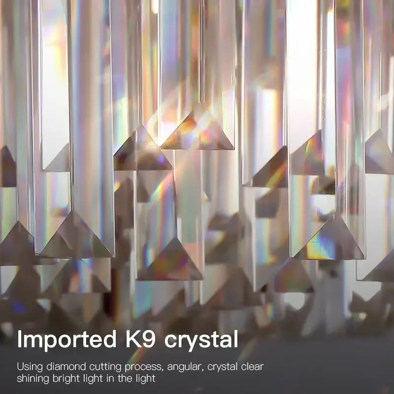 Postmodern clear and dark tiered decorbites crystal chandelier featuring imported k9 crystal prisms refracting vibrant light