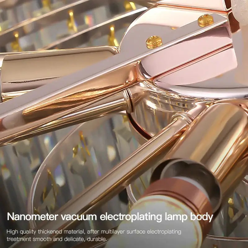 Rose gold vacuum electroplated decorbites crystal chandelier lamp body with polished finish and crystal detailing