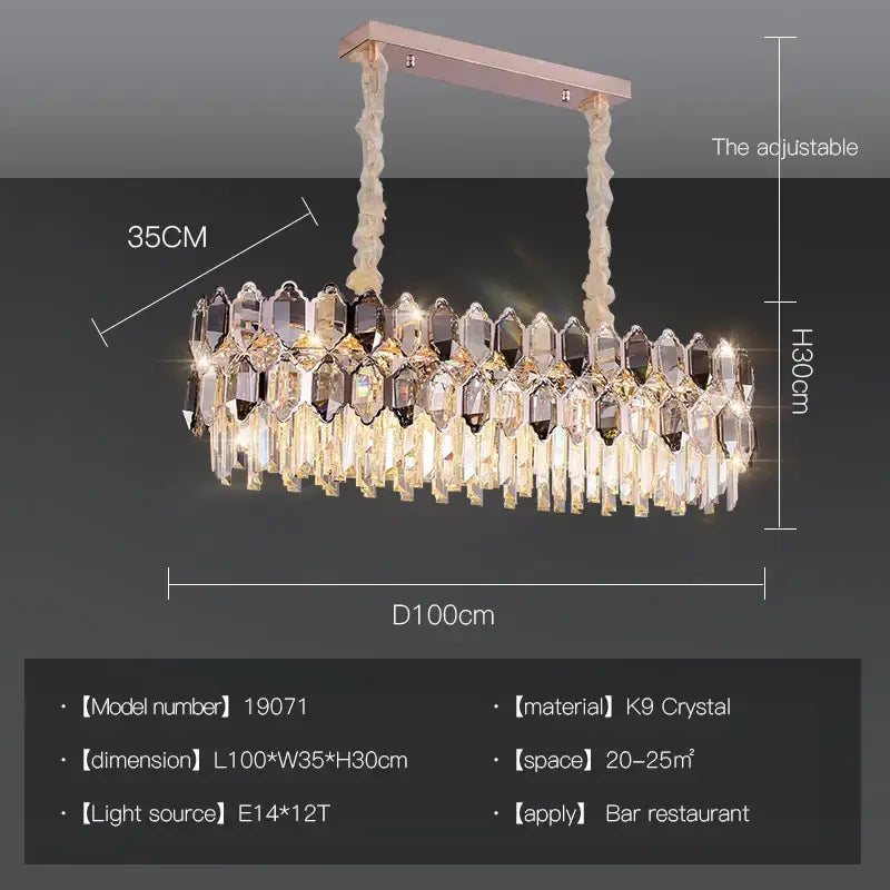 Luxurious oval-shaped decorbites crystal chandelier with cascading k9 crystal prisms and rose gold frame for living room