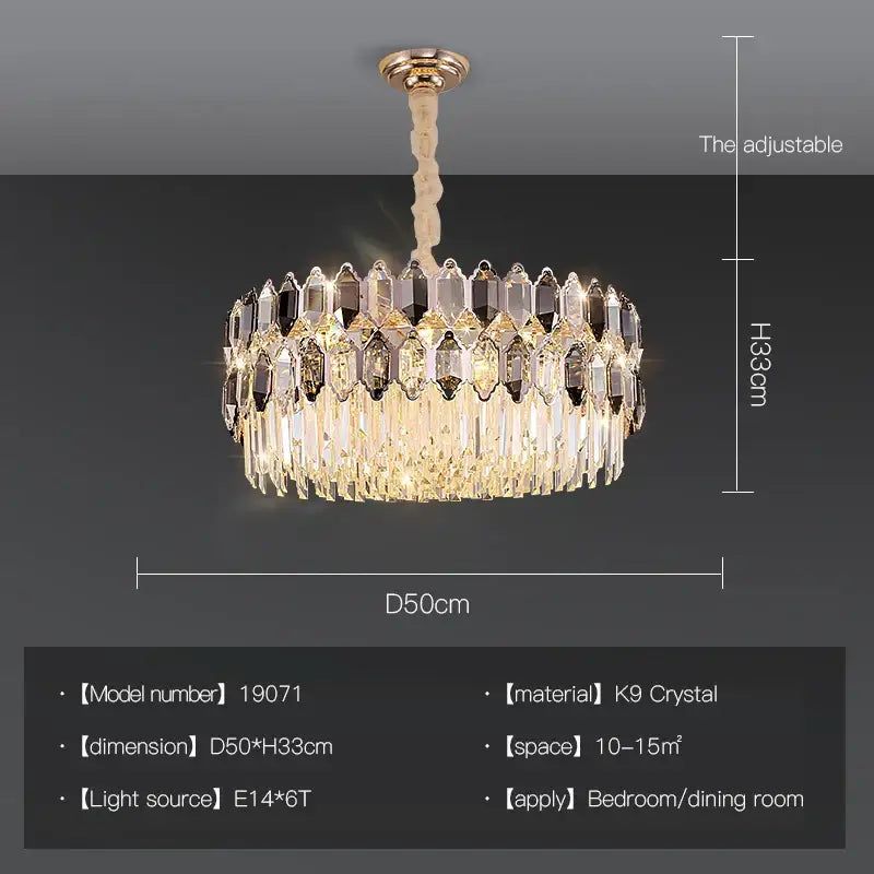 Elegant postmodern decorbites crystal chandelier with gold-toned mount and cascading k9 prisms for living room decor