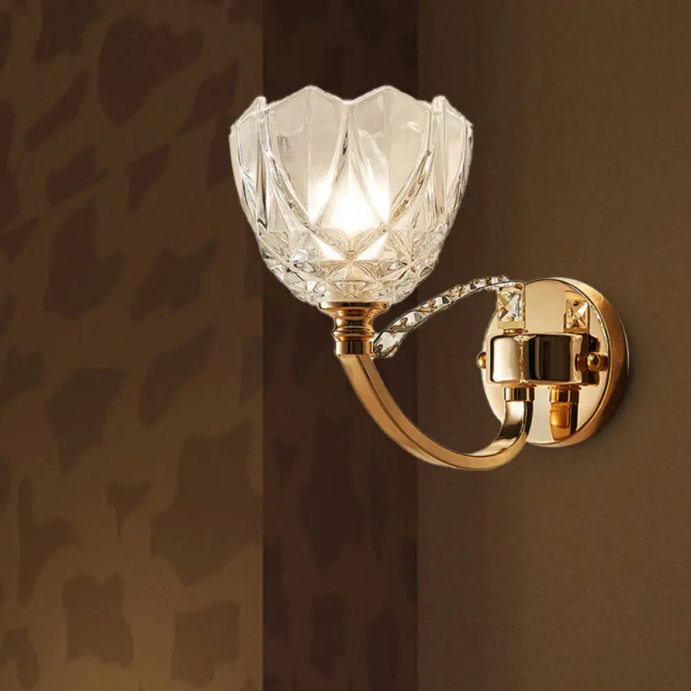 DecorBites™ DecorBites™ Postmodern Clear Glass Wall Mount Sconce Light with Crystal Accent - Gold Finish