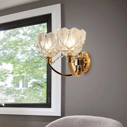 DecorBites™ DecorBites™ Postmodern Clear Glass Wall Mount Sconce Light with Crystal Accent - Gold Finish