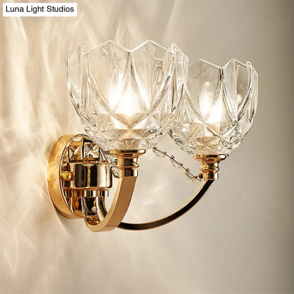 DecorBites™ DecorBites™ Postmodern Clear Glass Wall Mount Sconce Light with Crystal Accent - Gold Finish