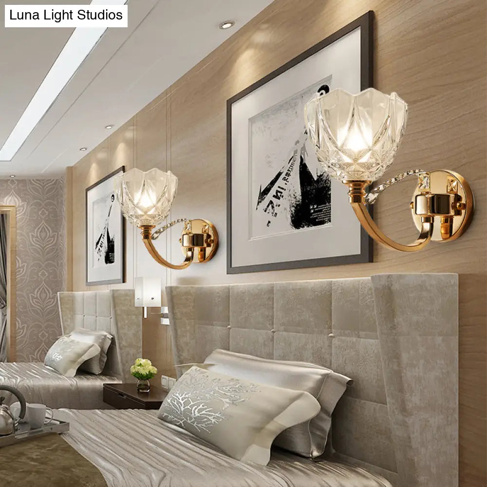 DecorBites™ DecorBites™ Postmodern Clear Glass Wall Mount Sconce Light with Crystal Accent - Gold Finish