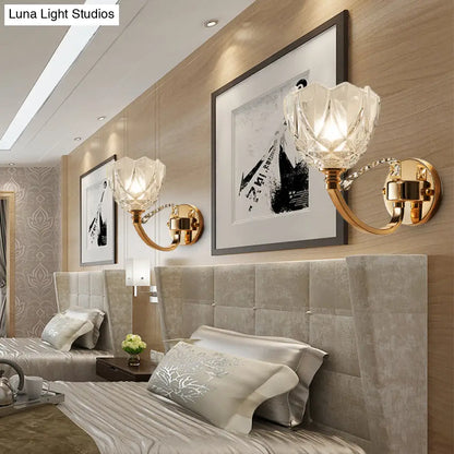 DecorBites™ DecorBites™ Postmodern Clear Glass Wall Mount Sconce Light with Crystal Accent - Gold Finish