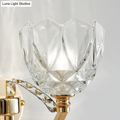 DecorBites™ DecorBites™ Postmodern Clear Glass Wall Mount Sconce Light with Crystal Accent - Gold Finish