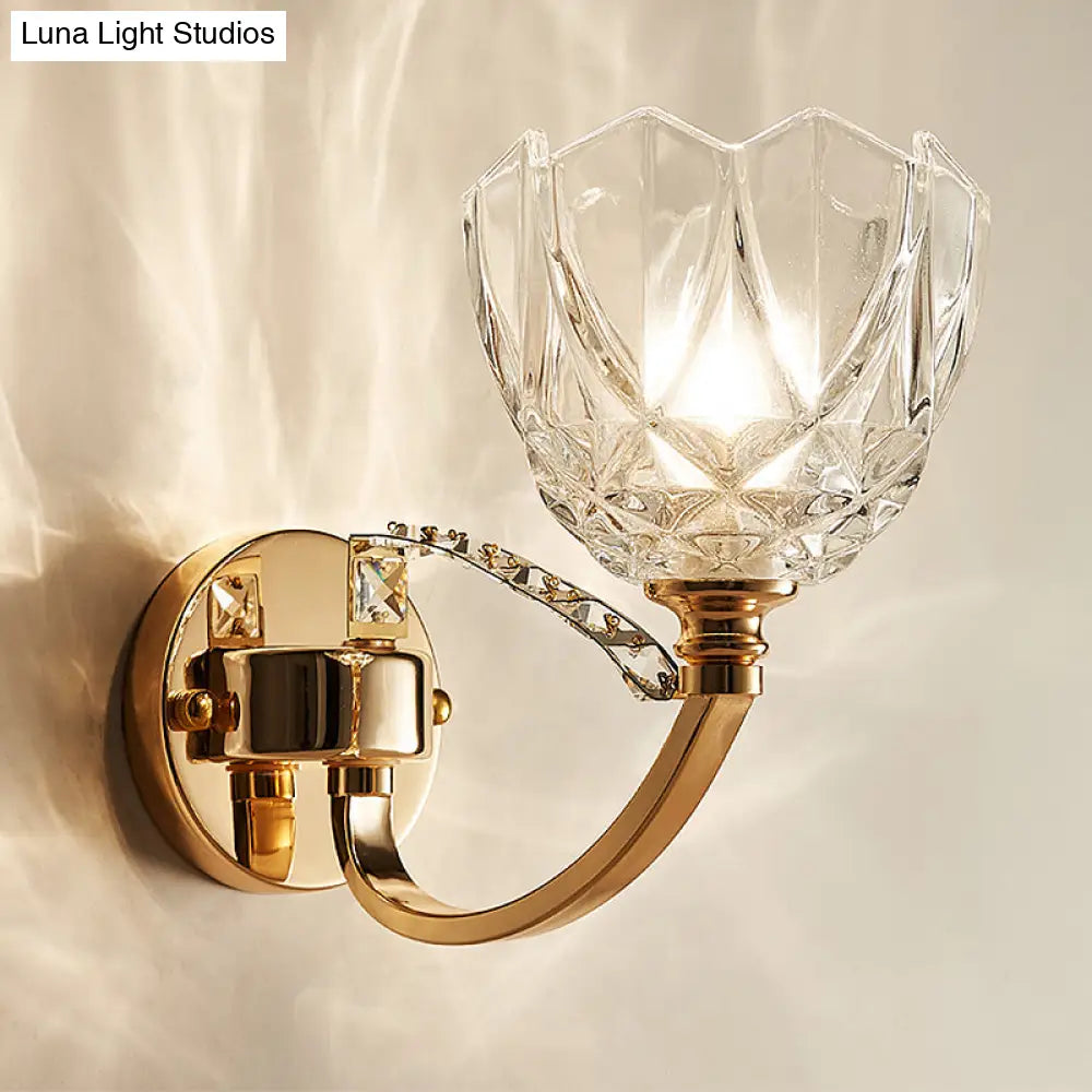 DecorBites™ DecorBites™ Postmodern Clear Glass Wall Mount Sconce Light with Crystal Accent - Gold Finish