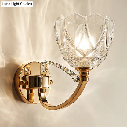 DecorBites™ DecorBites™ Postmodern Clear Glass Wall Mount Sconce Light with Crystal Accent - Gold Finish