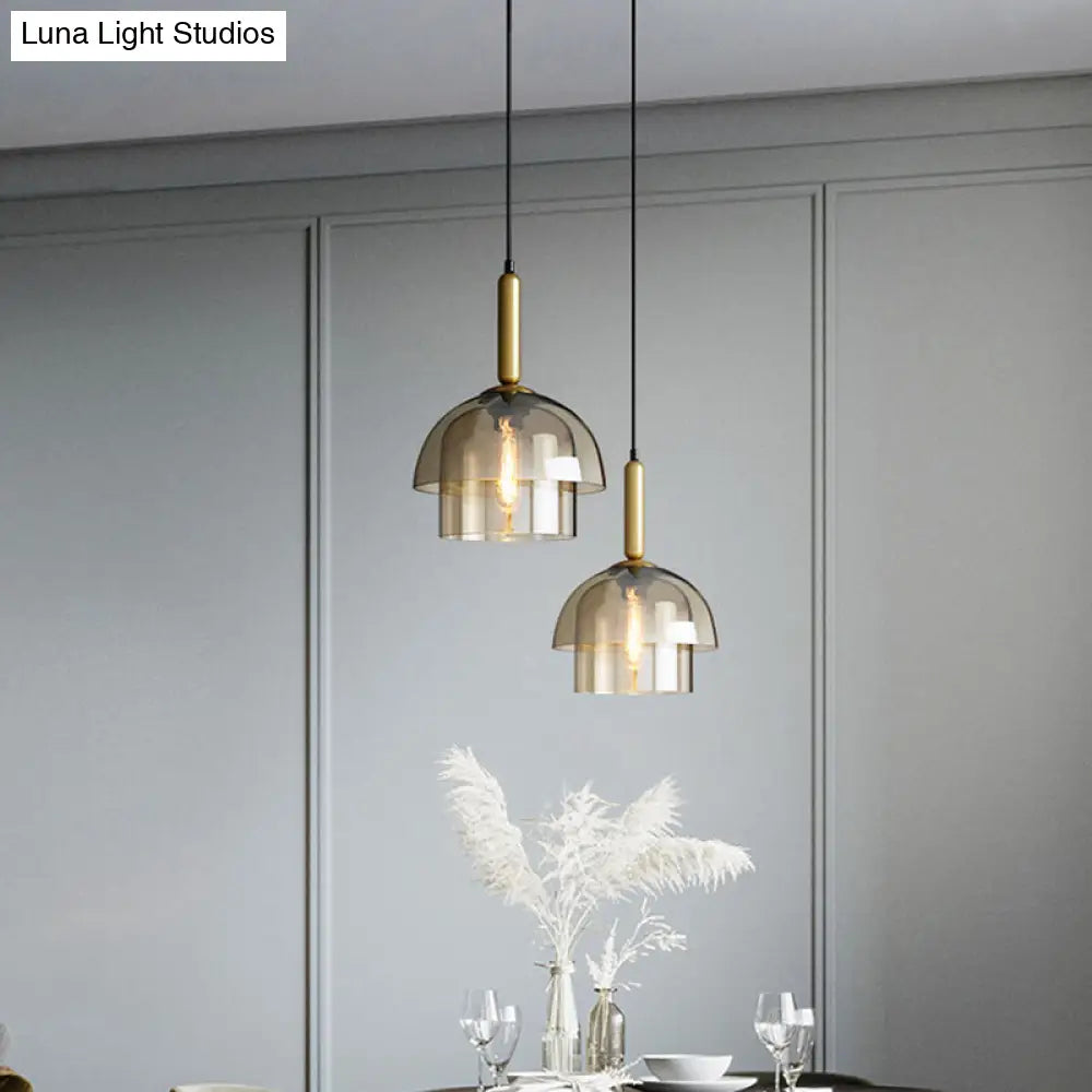 Postmodern Cognac Glass Pendant Light Fixture - Brass, 3-Shade, 1 Bulb - Ideal for Dining Room Hanging