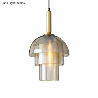 Postmodern Cognac Glass Pendant Light Fixture - Brass, 3-Shade, 1 Bulb - Ideal for Dining Room Hanging