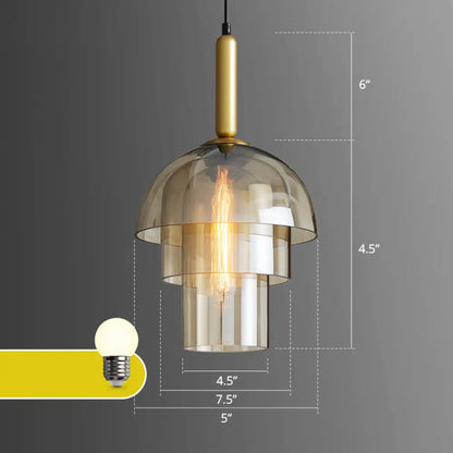 Postmodern Cognac Glass Pendant Light Fixture - Brass, 3-Shade, 1 Bulb - Ideal for Dining Room Hanging