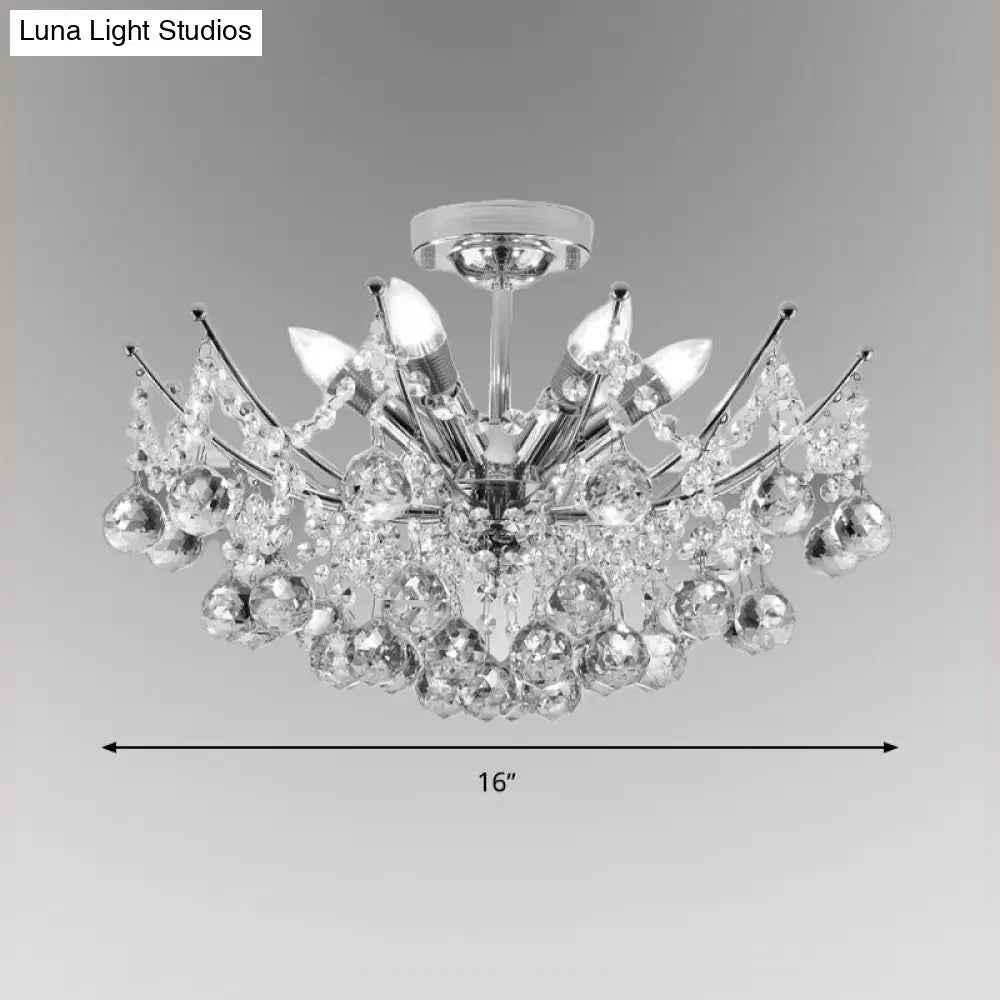 DecorBites™ DecorBites™ Postmodern Crystal Ball Ceiling Light Fixture - Chrome/Clear/Cognac - 4 Lights - Semi Flush Mount