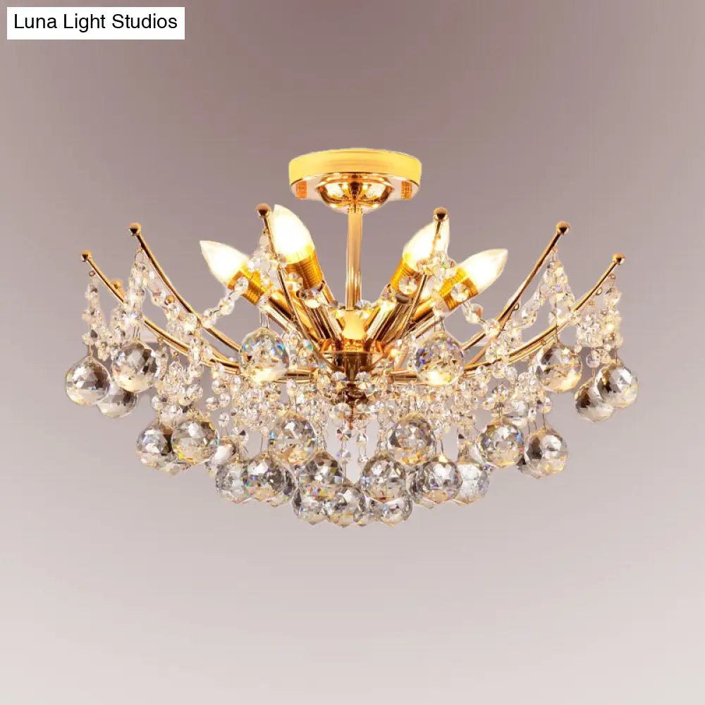 DecorBites™ DecorBites™ Postmodern Crystal Ball Ceiling Light Fixture - Chrome/Clear/Cognac - 4 Lights - Semi Flush Mount