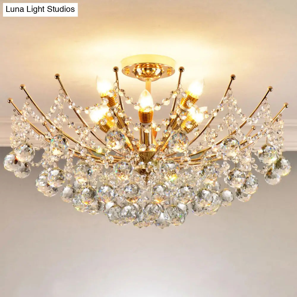 DecorBites™ DecorBites™ Postmodern Crystal Ball Ceiling Light Fixture - Chrome/Clear/Cognac - 4 Lights - Semi Flush Mount