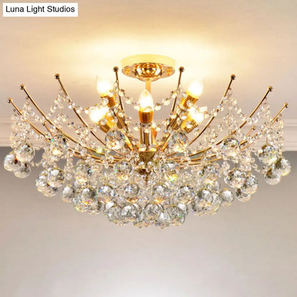 DecorBites™ DecorBites™ Postmodern Crystal Ball Ceiling Light Fixture - Chrome/Clear/Cognac - 4 Lights - Semi Flush Mount