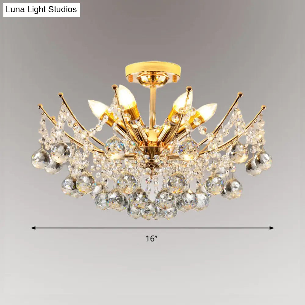 DecorBites™ DecorBites™ Postmodern Crystal Ball Ceiling Light Fixture - Chrome/Clear/Cognac - 4 Lights - Semi Flush Mount