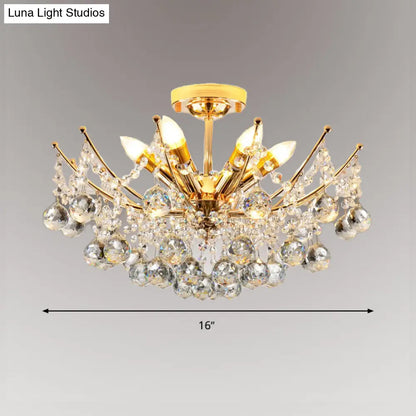 DecorBites™ DecorBites™ Postmodern Crystal Ball Ceiling Light Fixture - Chrome/Clear/Cognac - 4 Lights - Semi Flush Mount