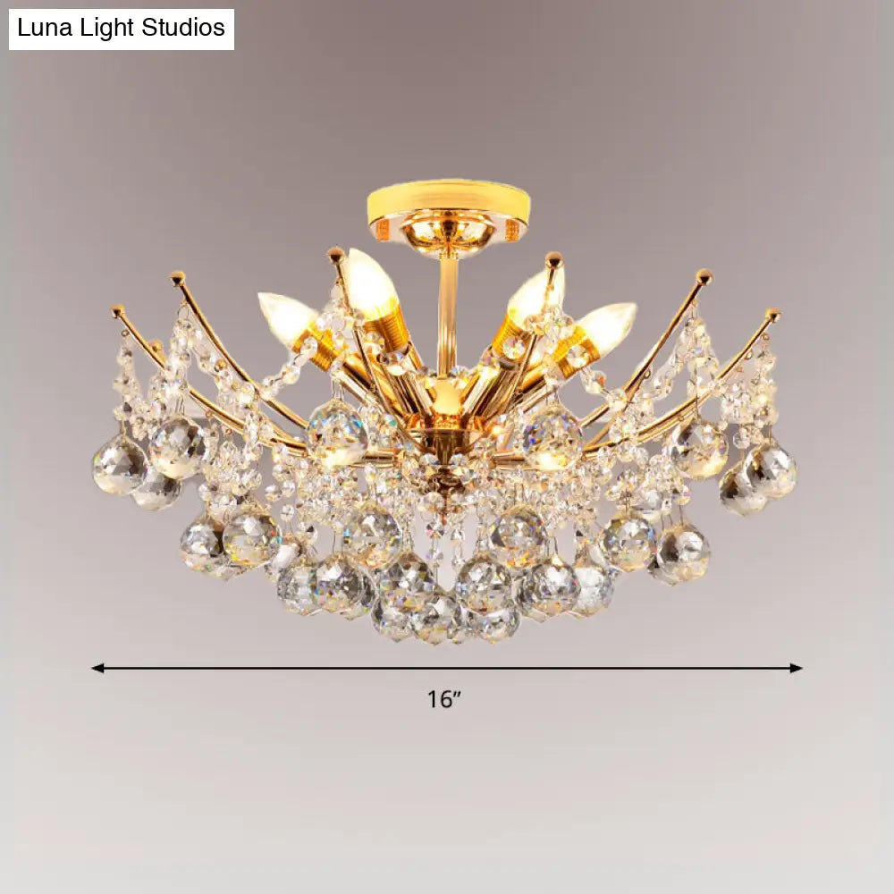 DecorBites™ DecorBites™ Postmodern Crystal Ball Ceiling Light Fixture - Chrome/Clear/Cognac - 4 Lights - Semi Flush Mount