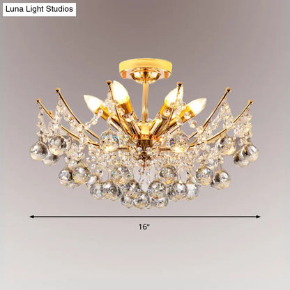 DecorBites™ DecorBites™ Postmodern Crystal Ball Ceiling Light Fixture - Chrome/Clear/Cognac - 4 Lights - Semi Flush Mount