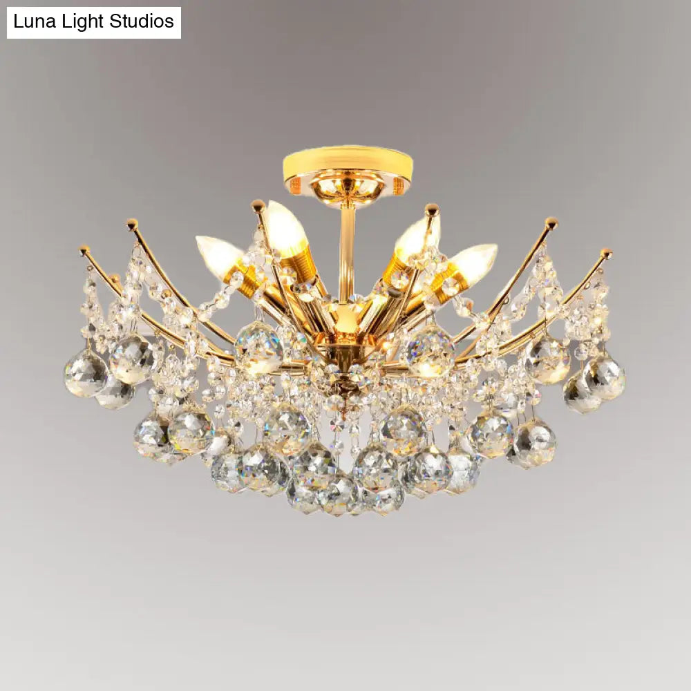 DecorBites™ DecorBites™ Postmodern Crystal Ball Ceiling Light Fixture - Chrome/Clear/Cognac - 4 Lights - Semi Flush Mount