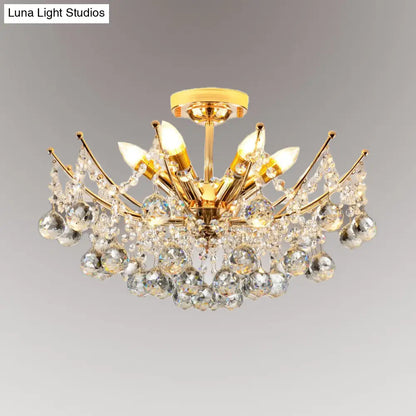 DecorBites™ DecorBites™ Postmodern Crystal Ball Ceiling Light Fixture - Chrome/Clear/Cognac - 4 Lights - Semi Flush Mount