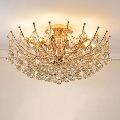 DecorBites™ DecorBites™ Postmodern Crystal Ball Ceiling Light Fixture - Chrome/Clear/Cognac - 4 Lights - Semi Flush Mount