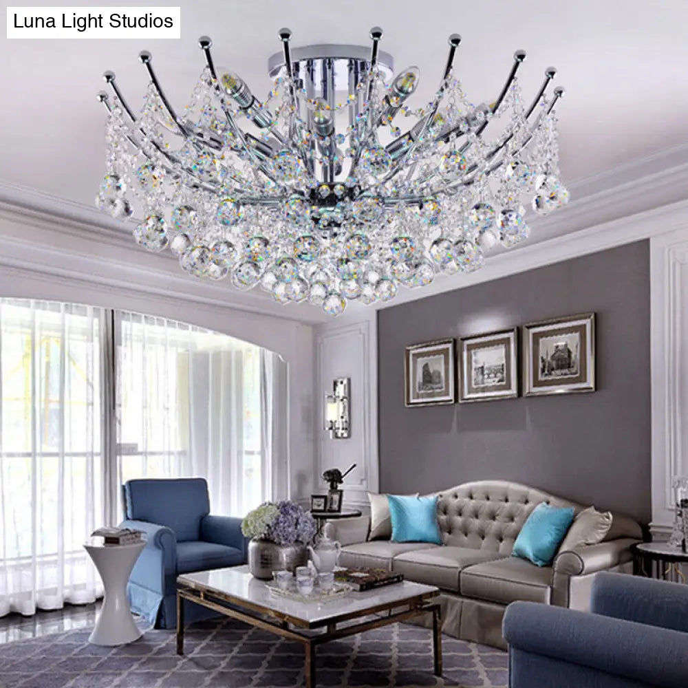DecorBites™ DecorBites™ Postmodern Crystal Ball Ceiling Light Fixture - Chrome/Clear/Cognac - 4 Lights - Semi Flush Mount