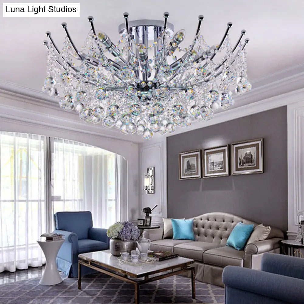 DecorBites™ DecorBites™ Postmodern Crystal Ball Ceiling Light Fixture - Chrome/Clear/Cognac - 4 Lights - Semi Flush Mount