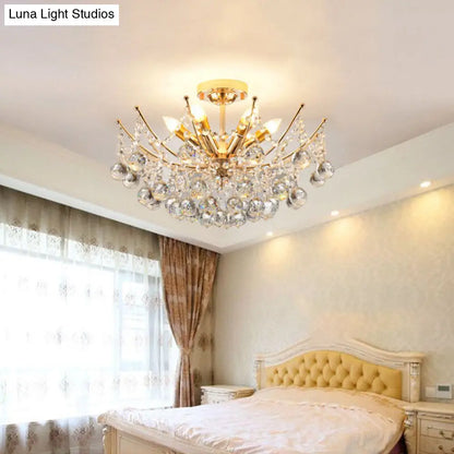 DecorBites™ DecorBites™ Postmodern Crystal Ball Ceiling Light Fixture - Chrome/Clear/Cognac - 4 Lights - Semi Flush Mount