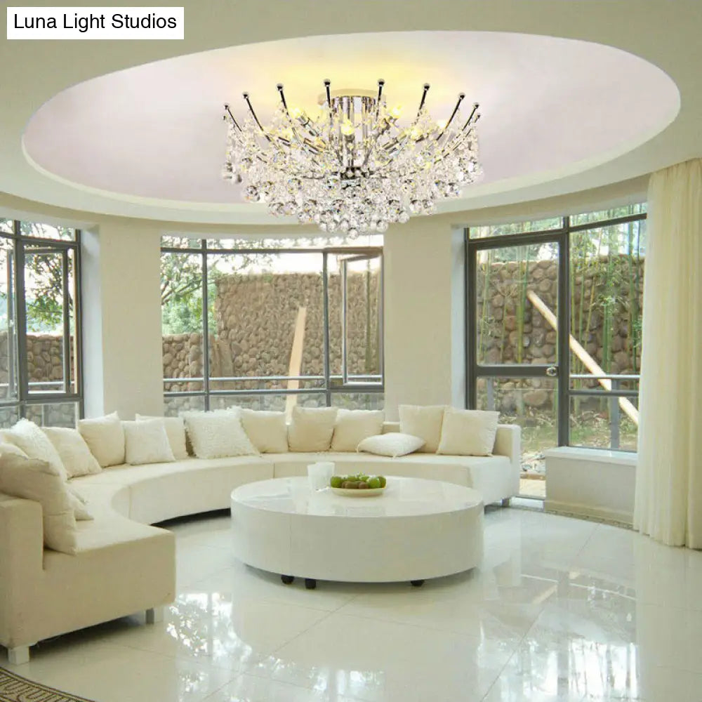 DecorBites™ DecorBites™ Postmodern Crystal Ball Ceiling Light Fixture - Chrome/Clear/Cognac - 4 Lights - Semi Flush Mount