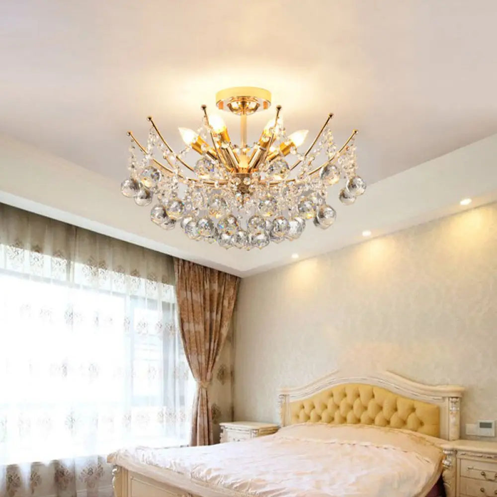 DecorBites™ DecorBites™ Postmodern Crystal Ball Ceiling Light Fixture - Chrome/Clear/Cognac - 4 Lights - Semi Flush Mount