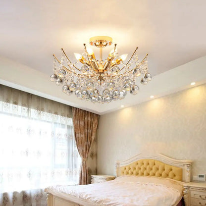 DecorBites™ DecorBites™ Postmodern Crystal Ball Ceiling Light Fixture - Chrome/Clear/Cognac - 4 Lights - Semi Flush Mount