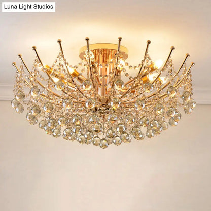 DecorBites™ DecorBites™ Postmodern Crystal Ball Ceiling Light Fixture - Chrome/Clear/Cognac - 4 Lights - Semi Flush Mount