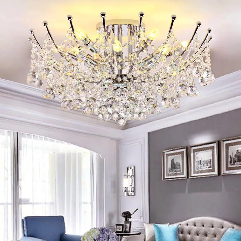 DecorBites™ DecorBites™ Postmodern Crystal Ball Ceiling Light Fixture - Chrome/Clear/Cognac - 4 Lights - Semi Flush Mount