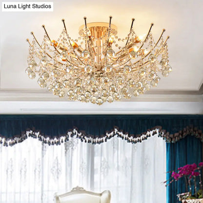 DecorBites™ DecorBites™ Postmodern Crystal Ball Ceiling Light Fixture - Chrome/Clear/Cognac - 4 Lights - Semi Flush Mount