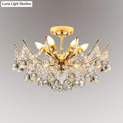 DecorBites™ DecorBites™ Postmodern Crystal Ball Ceiling Light Fixture - Chrome/Clear/Cognac - 4 Lights - Semi Flush Mount