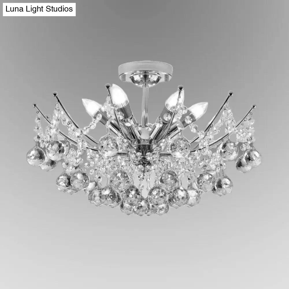 DecorBites™ DecorBites™ Postmodern Crystal Ball Ceiling Light Fixture - Chrome/Clear/Cognac - 4 Lights - Semi Flush Mount