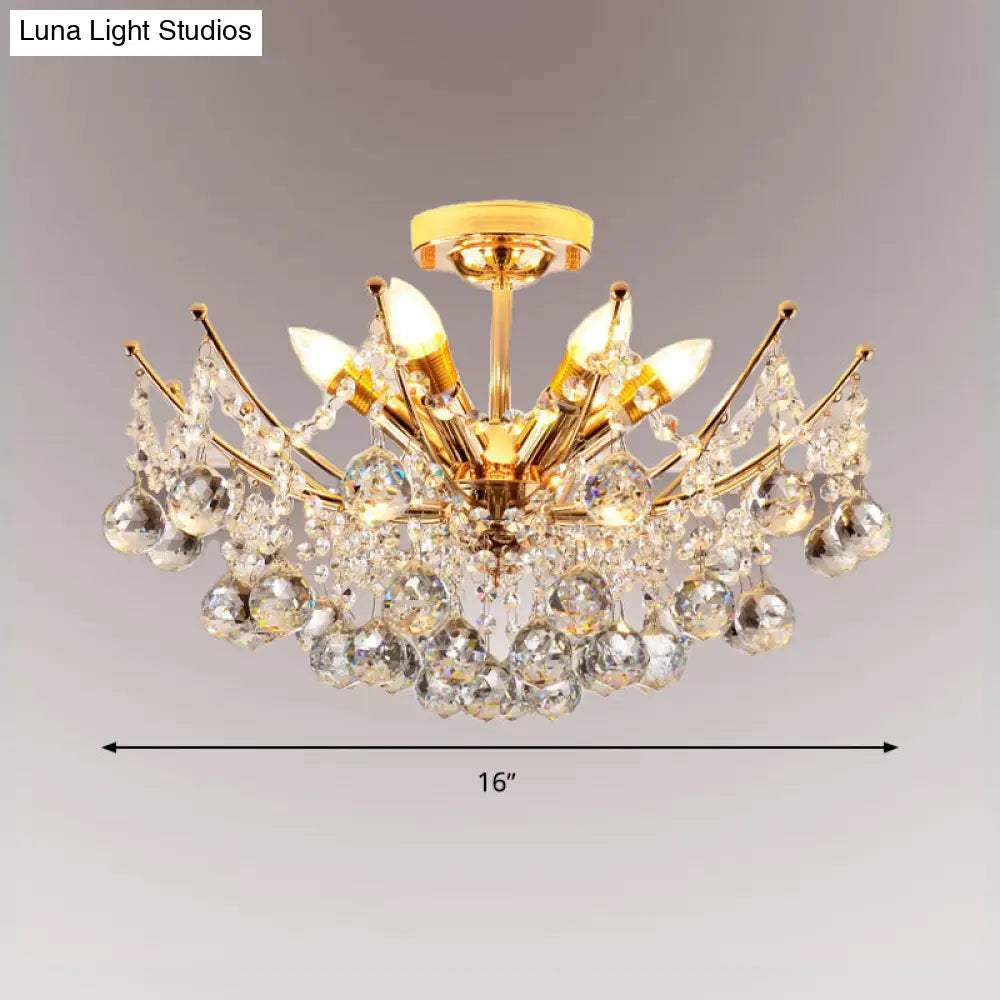 DecorBites™ DecorBites™ Postmodern Crystal Ball Ceiling Light Fixture - Chrome/Clear/Cognac - 4 Lights - Semi Flush Mount