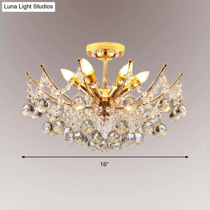 DecorBites™ DecorBites™ Postmodern Crystal Ball Ceiling Light Fixture - Chrome/Clear/Cognac - 4 Lights - Semi Flush Mount