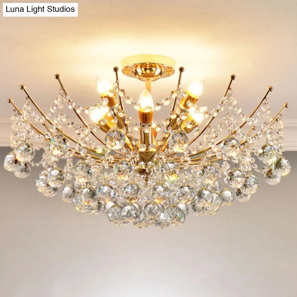 DecorBites™ DecorBites™ Postmodern Crystal Ball Ceiling Light Fixture - Chrome/Clear/Cognac - 4 Lights - Semi Flush Mount