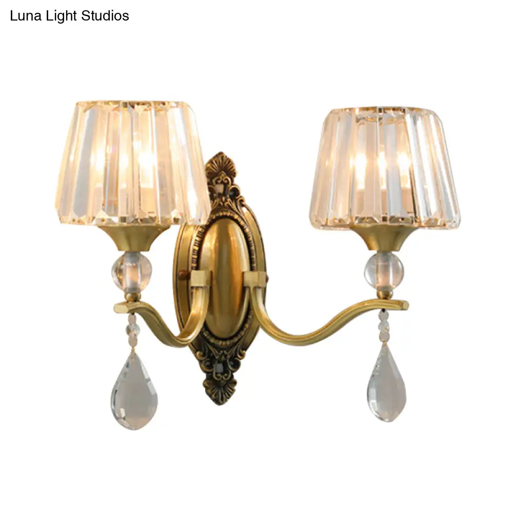 DecorBites™ DecorBites™ Postmodern Crystal Block Wall Mount Light Sconce in Brass - 1/2 Lights for Living Room