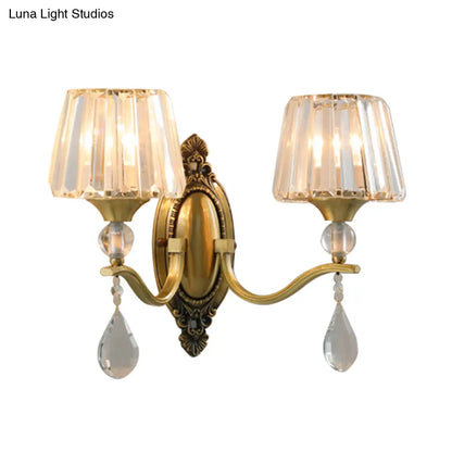 DecorBites™ DecorBites™ Postmodern Crystal Block Wall Mount Light Sconce in Brass - 1/2 Lights for Living Room
